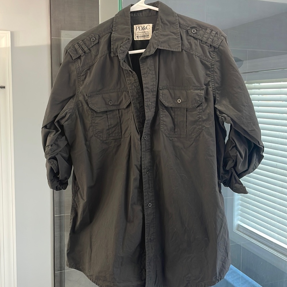 PD&C dark charcoal button up